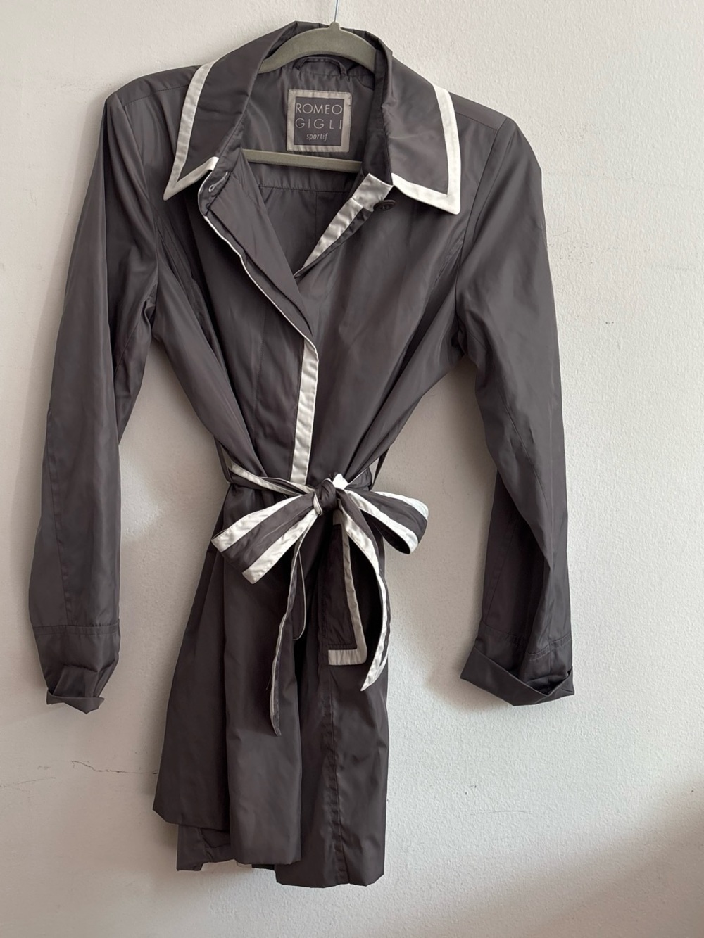 Romeo Gigli Women's Black Trench Coat with White Trim